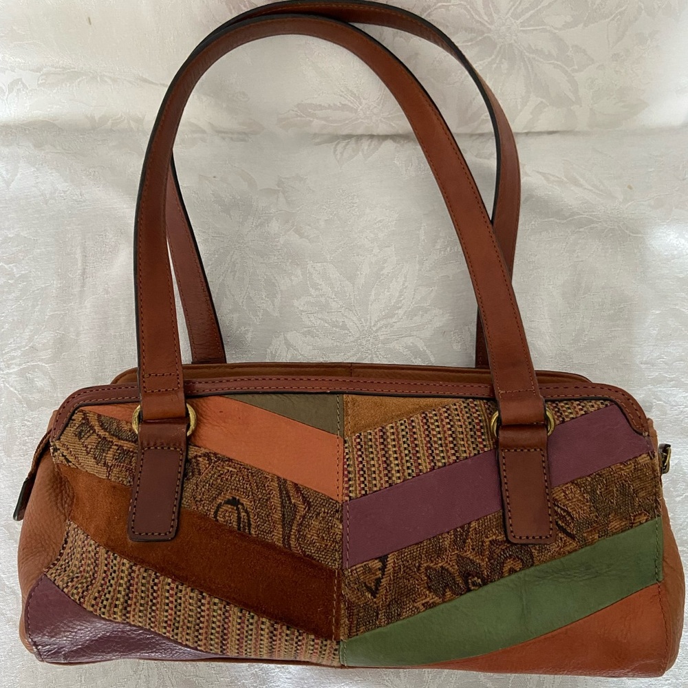 Vintage Fossil Leather Patchwork Shoulder Bag